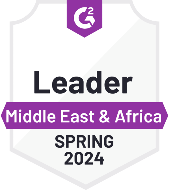 G2 leader badge for Spring 2024 in the Middle East & Africa, showcasing top-rated products., G2, Leader, Spring2024