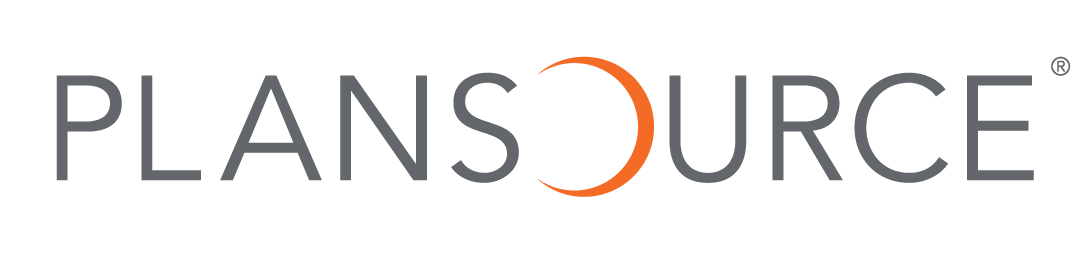 PLANSOURCE logo with modern design, featuring bold gray font and an orange accent, symbolizing innovation in employee benefits, Logo design representing employee benefits solutions, featuring signature font and color contrast.