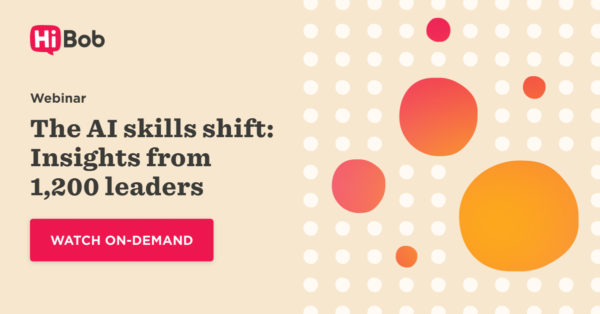 webinar AI skills shift insights from 1200 leaders, colorful circles, readable text, call to action button, webinar insights AI skills colorful design