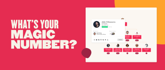 what's your magic number?, Aldo Villanueva profile with direct reports in a colorful organizational chart.