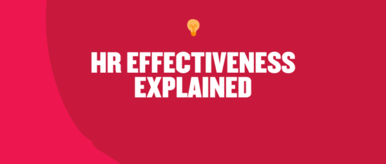 HR effectiveness explained on a vibrant red background with a light bulb icon for emphasis, HR strategy insight graphic design