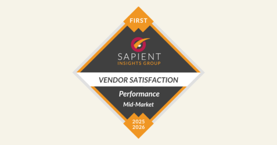 FIRST, VENDOR SATISFACTION Performance Mid-Market 2025-2026 by Sapient Insights Group badge.