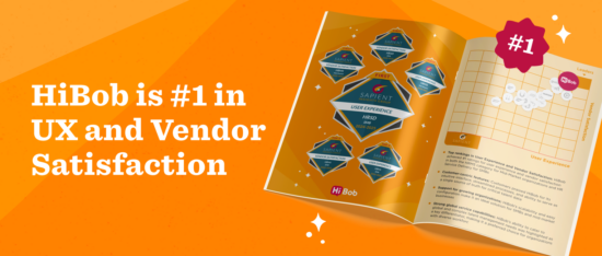 HiBob ranks #1 in UX and Vendor Satisfaction with highlighted achievement badges on a vibrant orange background., HiBob#1UserExperience