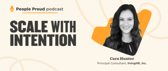 People Proud podcast featuring Cara Hunter discussing scaling with intention in a professional setting. microphone, consultant