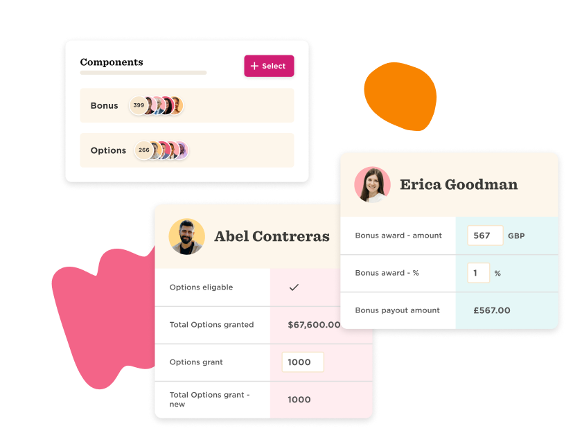 components summary, individual bonus details with user profiles