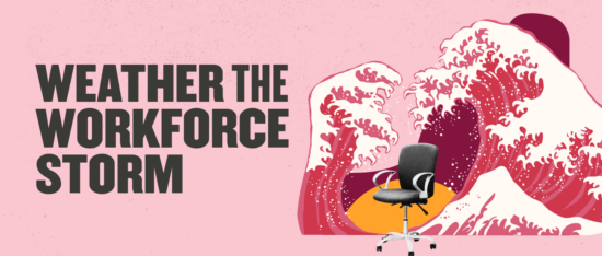 weather workforce storm, office chair tsunami wave graphic
