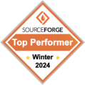 SourceForge Top Performer badge for Winter 2024, featuring an orange diamond shape with stars., Award badge highlighting software excellence.