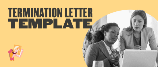 termination letter template, business meeting women discussing document on laptop