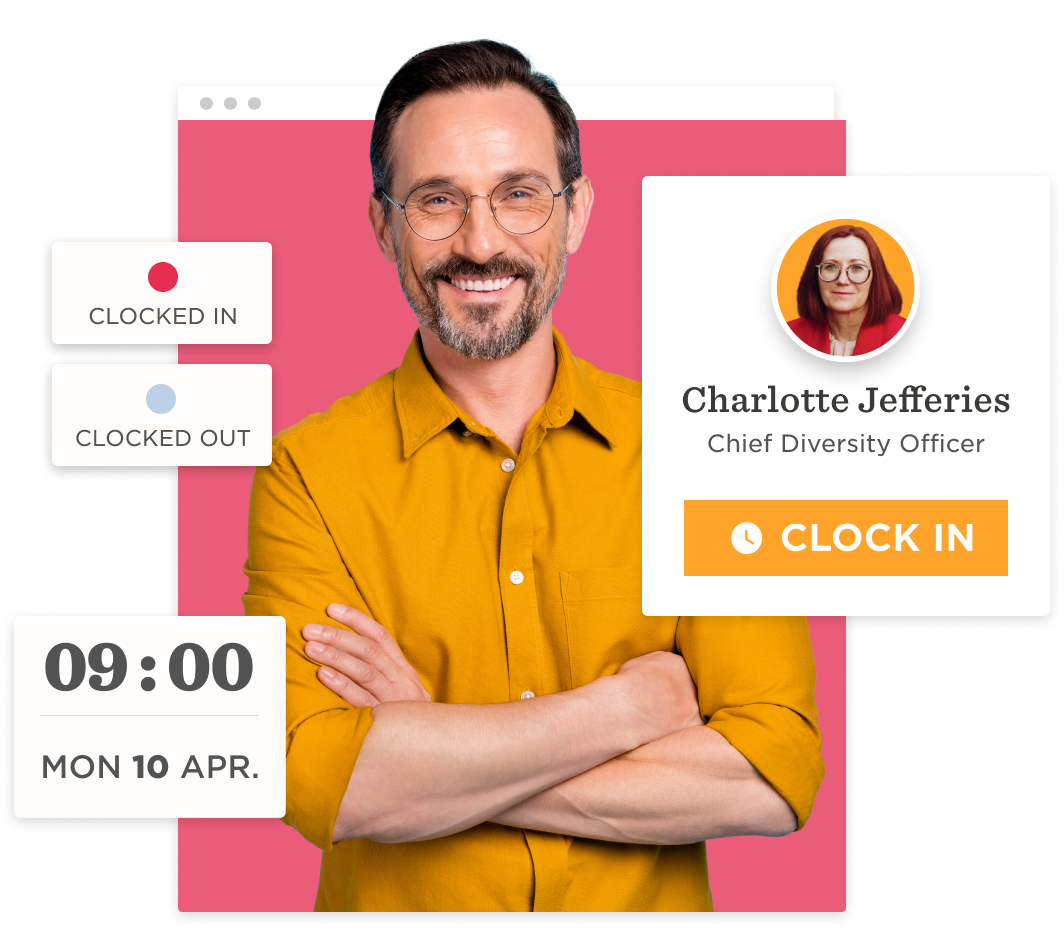 clock-in-dashboard, employee-profile-illustration