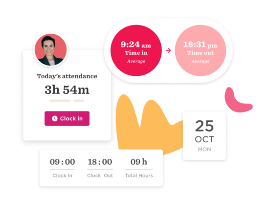 attendance, clock in details, time log visual summary