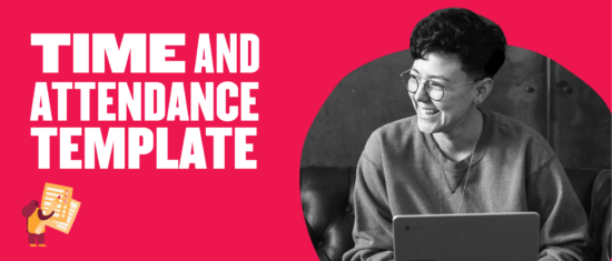 time attendance template, happy person working on laptop