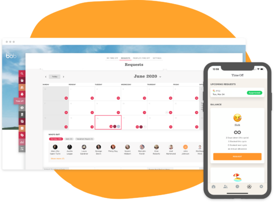 calendar interface, time off request mobile view