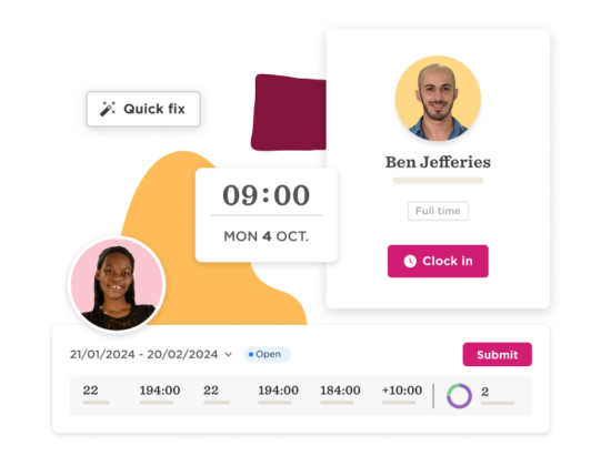 quick fix feature, user schedule interface with time, date, and profile image of Ben Jefferies