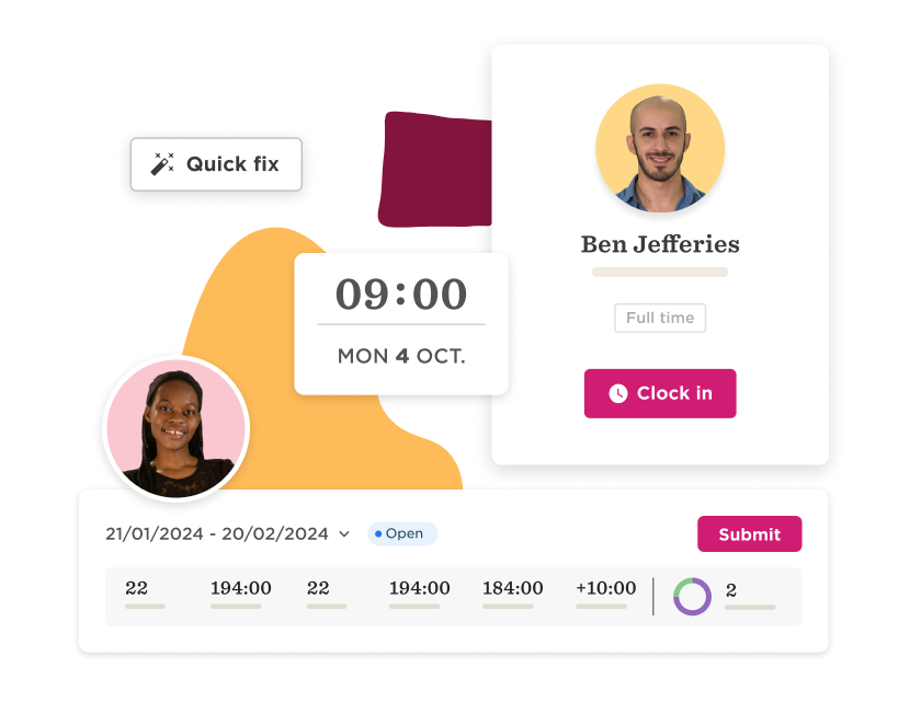 quick fix feature, user schedule interface with time, date, and profile image of Ben Jefferies