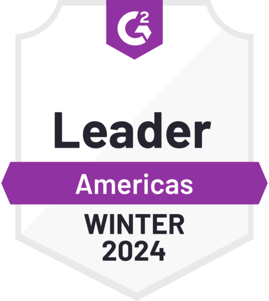 G2 Leader badge for Americas, Winter 2024, showcasing recognition in excellence and quality, Award badge highlighting leadership status