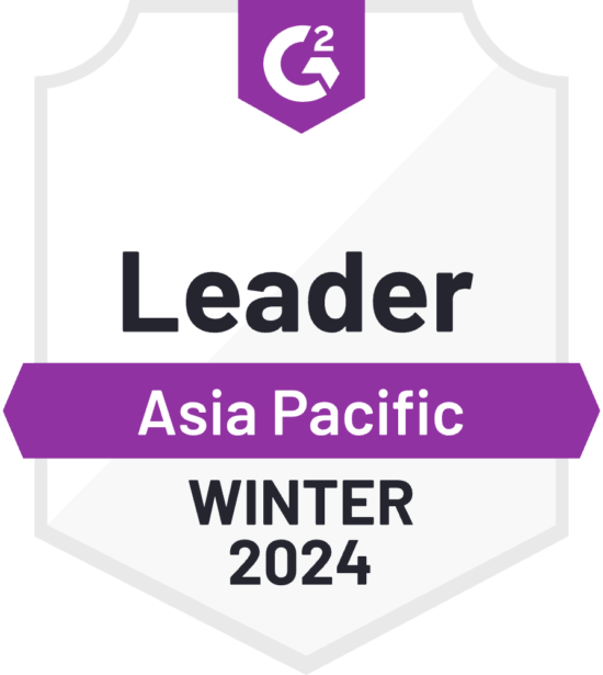 Leader badge for G2 in Asia Pacific, Winter 2024, highlighting excellence in software solutions, G2 Leader badge, Asia Pacific, Winter 2024