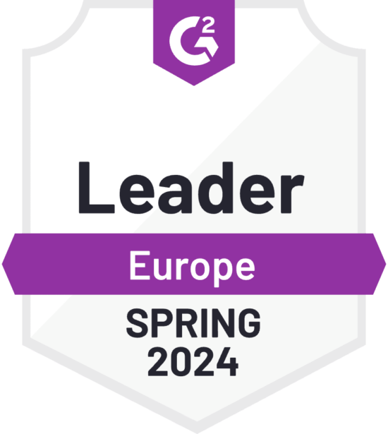 G2 Leader Badge for Spring 2024 in Europe, featuring a purple banner and badge design for recognition. , G2Leader, Spring2024Europe