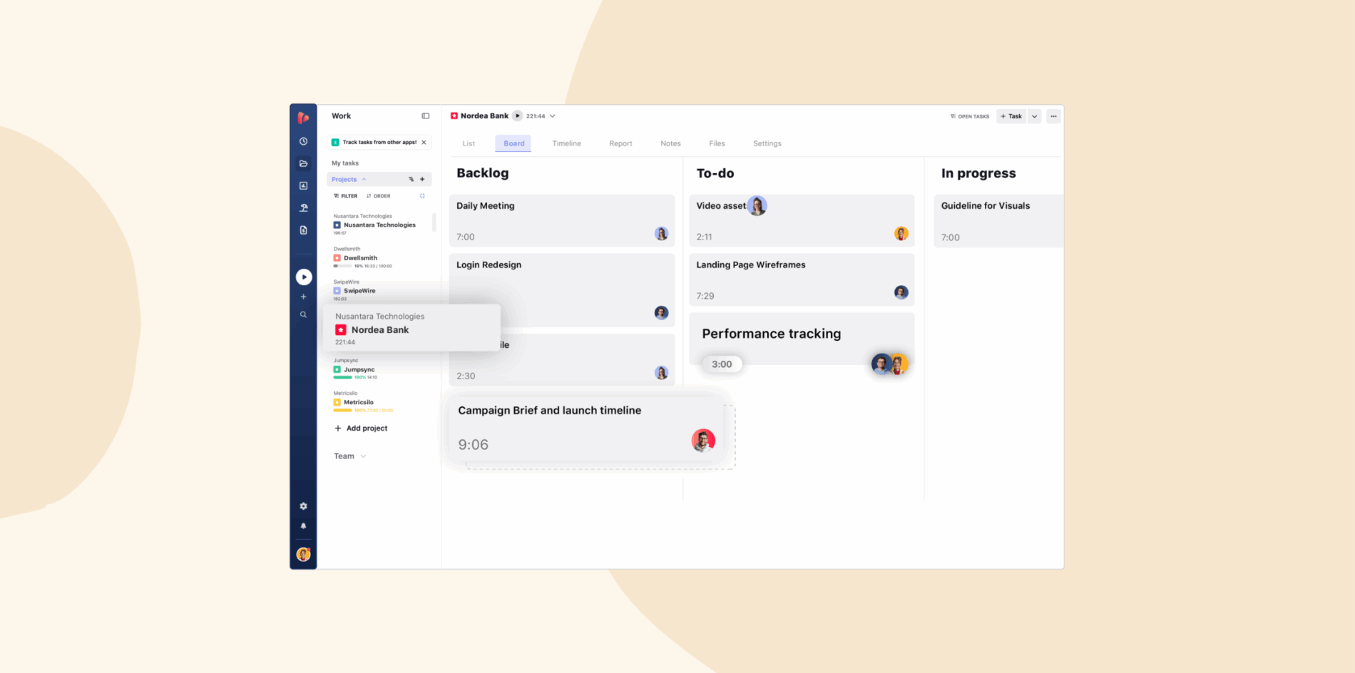 project management dashboard, task tracking interface