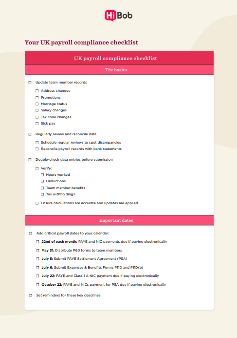 UK payroll compliance checklist with basics and important dates for payroll management. , payrollchecklist, complianceguide
