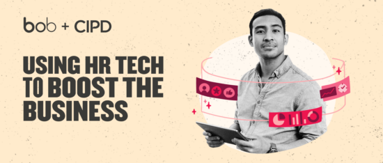 using-hr-tech-to-boost-business, man-holding-tablet-illustrated-graphics-representing-hr-technology