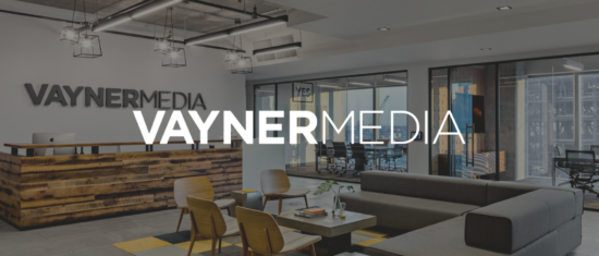 office interior, VaynerMedia reception area with modern furniture and branding elements
