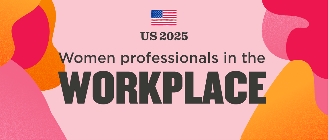 Women professionals in the workplace, vibrant shapes, US flag, creative 2025 design. Empowering gender equality in careers. , women, workplace