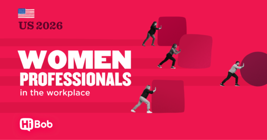 women professionals pushing boundaries in vibrant workplace setting, promoting empowerment and collaboration, HiBob 2026 initiative