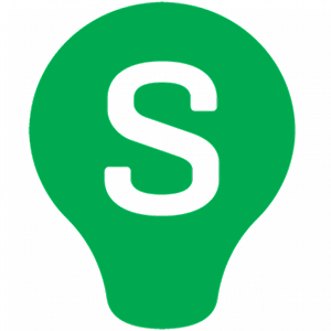 light bulb icon with green color and letter S, simple design representing sustainability or innovation