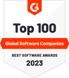 Top 100 Global Software Companies badge, G2 Best Software Awards 2023. Recognizes leading software firms. , G2, BestSoftwareAwards2023
