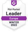 Mid-Market Leader Europe badge for software excellence in 2022, Award recognizing leadership in mid-market software solutions